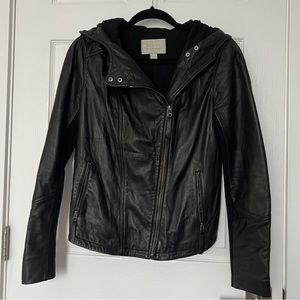 Hinge Faux/Vegan Leather Jacket with Hood
